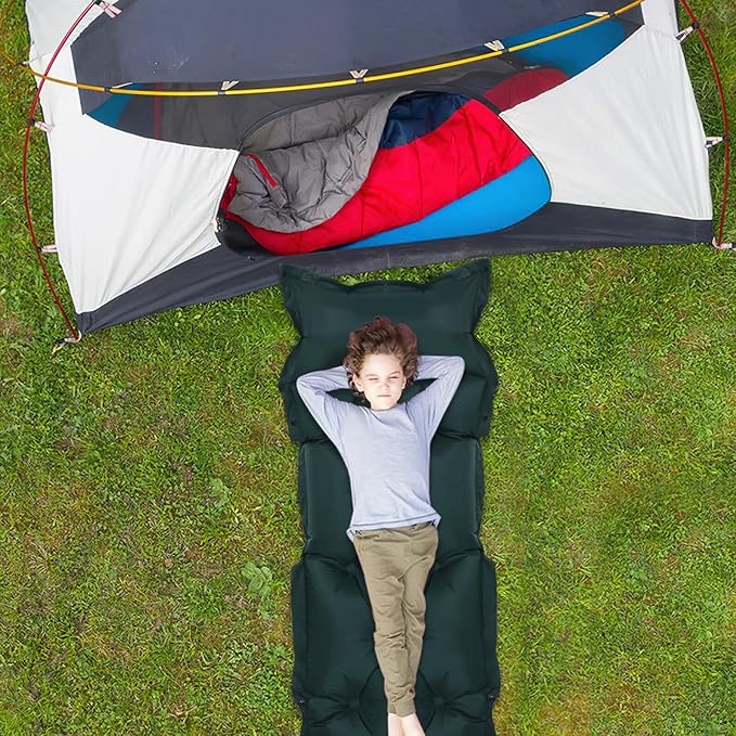 Mikikit Self-Inflating Camping Mat Military Green 185x60x2.5cm Inflatable Sleeping Pad Portable Air Sleeping Mat Lightweight for Hiking and Travel