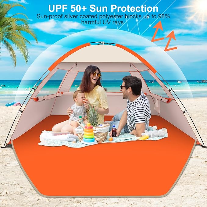 Gorich Beach Tent Sun Shelter for 3/4-5/6-7/8-10 Person with UPF 50＋ UV Protection, Lightweight & Easy Setup Beach Shade Canopy, Portable Beach Shade Tent Beach Cabana