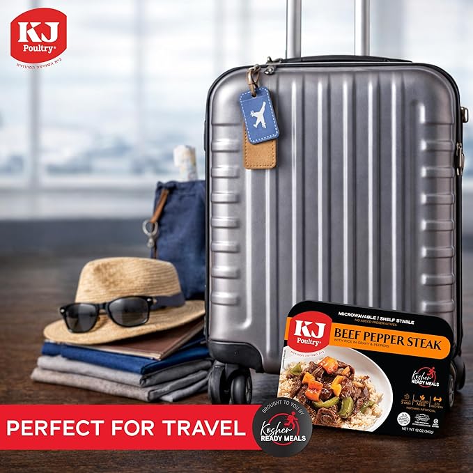 KJ Poultry Kosher Ready Meals - Beef Pepper Steak & Rice, MRE Meat Meals Ready to Eat (6 Pack) Prepared Entree Fully Cooked, Shelf Stable Microwave Dinner Travel, Military, Camping, Emergency Survival