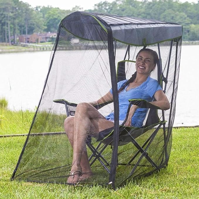 Mosq uito Net Cover for Canopy Chair, Waterproof Roof Fly Net, Outdoor Rectangle with Zipper Opening and Roof Sun Shade Tent for Backpacking Hiking Garden Outside Backyard Fishing