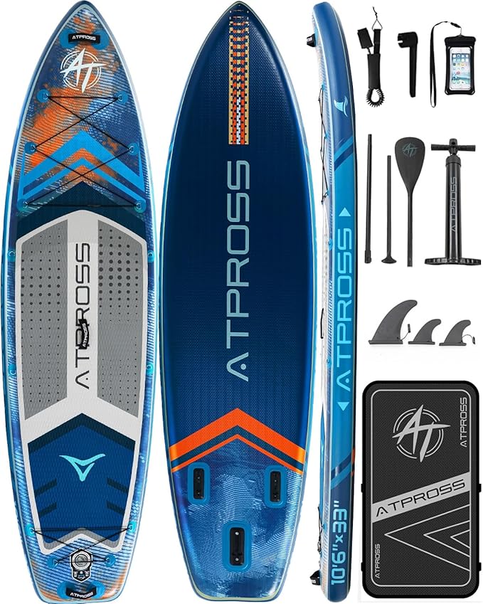 10'6''x33''Inflatable Stand Up Paddle Board, 400lbs Extra Wide Blow Up Paddle Board with Kayak Seat, Premium SUP Accessories Kit & Backpack, Non-Slip Stable Deck Boat for Yoga Fishing Surf