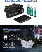 9 LED Headlamp Battery Powered, 2 Packs 2000 Lumens Headlight, 6 AAA Batteries Included, 6 Modes, Lightweight and Adjustable, IPX5 Waterproof Head Lamp for Camping, Outdoor, Running