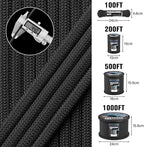 1200 Paracord Rope - 4.4mm 14 Strand Nylon Parachute Spool para Cord Lanyard for Outdoor Camping Survival Utility Tent Crafting DIY Projects Fishing Clothsline Bracelet - Black 200FT