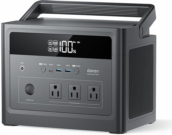 2026 Portable Power Station 600W (Surge 1200W), 576Wh LiFePO4 Battery Solar Generator, Power Bank 110V Pure Sine Wave AC Outlet with PD 100W USB-C Fast Charging for Home Use, Hurricane Emergency, RVs