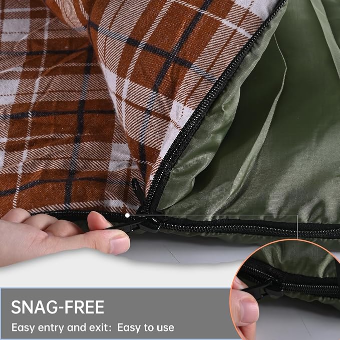 Double Sleeping Bag Cotton Flannel for Camping, Backpacking Or Hiking. Queen Size 2 Person Waterproof Sleeping Bag for Adults Or Teens. Lightweight with Compression Sack