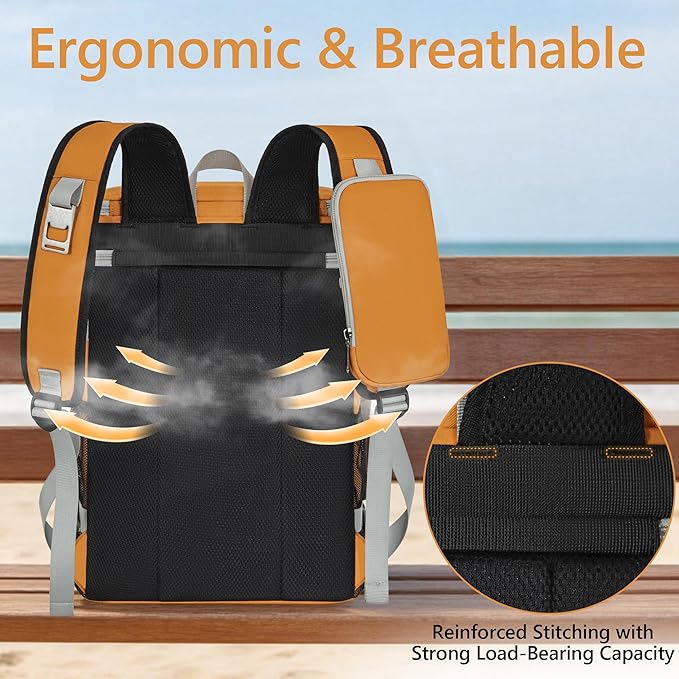 Cooler Backpack, 40 Cans Insulated Lunch Backpack Picnic Backpack for Men&Women, Durable Cooler Bag with 2 Leak Proof Compartments for Picnic, BBQ Camping, Lunch, Beach, Hiking, Orange
