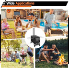 Hot Tent Steel Stove, Portable Camping Wood Burning Stove with Large Firebox, Detachable Top Cover for Cooking, Foldable Legs, 8.3 x 15 x 11.8 in for Outdoor Cooking
