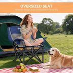 Outsunny Double Camping Chair for Adults, Padded Folding Camp Chair for 2 Person with Armrest, Wine Glass Holder, Cup Holder, Carry Bag for Outdoor Sports, Picnics, Supports up to 552 lbs.