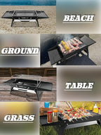 Charmline 14x9inch Foldable Portable Grill Charcoal, Compact Portable Grill for Outdoor Use, Desktop Charcoal Grill, BBQ Grills for Camping, Picnics, Gardens and Beach Parties, Black