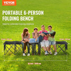 VEVOR Portable Folding Bench, 6 Seats Foldable Sideline Bench, Outdoor Camping Bench Chairs with Carry Bag, Team Sport Sideline Benches for Football, Camping, Fishing, No Assembly Instant Seating