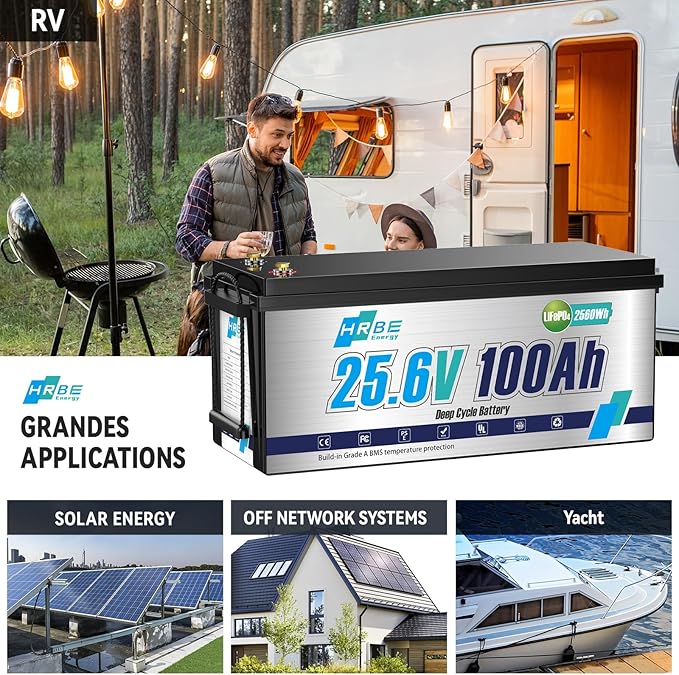 24V 100Ah LiFePO4 Battery, Built-in 100A BMS Lithium Batteries, 5000+ Cycles Lithium Iron Phosphate Battery, Perfect for RV, Solar System, Trolling Motor, Camping