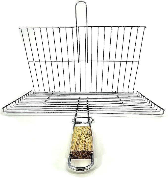 Hakan Grill Basket 11.8 x 15.8-inch for Outdoor Grill, Barbecue Basket for Fish, Steak, Chicken, Vegetables, Shish Kabob and Shrimp, Large Lockable Basket with Wooden Handle, Stainless Steel, BBQ