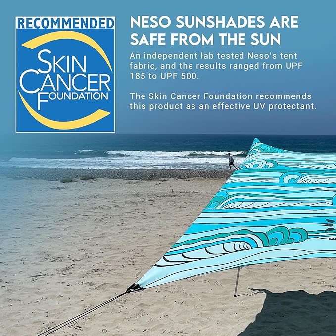 Neso Gigante Portable Beach Tent Sun Shelter - Lightweight Beach Shade Canopy - Easy Setup for Family Outings - Patented Reinforced Corners - UPF 50+ Sun Protection - 8ft Tall, 11 x 11ft - Swells