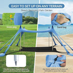 Gardentime Beach Tent Canopy with 8 Sandbags 4 Aluminum Poles, Pop Up Portable Camping Sun Shelter, Easy Set Up with 2 Sand Shovel, Ground Pegs, Carrying Bag for Outdoor Beach,Picnic, Fishing