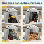 7 x 10 FT Carport, Portable Shed w/220G Heavy Duty Waterproof PE Tarp, Roll-up Zipper Door & Vent, Weather-Resistant Storage Shed for Motorcycle, Bike and Tools, Gray