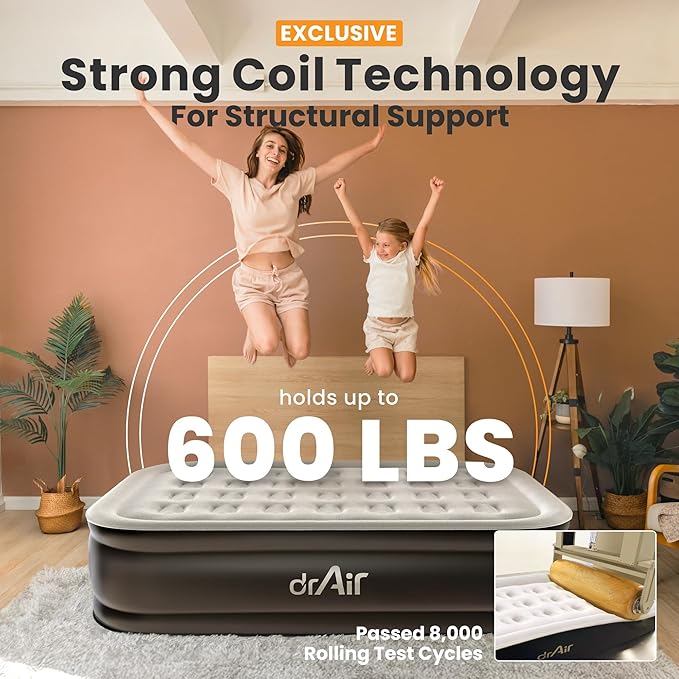 Full Air Mattress with Built-in Pump, 18" Raised Blow Up Mattress, 600 lbs Max Honeycomb Air Bed, 48Hr Leak-Proof Test, 3min Inflatable Mattress for Home, Guests, Camping, Colchones inflables