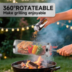 Rolling Grill Baskets,Removable Wooden Handle,304 Stainless Steel,Grill Accessories for Veggies Shrimp Meat,Kitchen Gadgets Fits Outdoor Cooking&Picnics,Camping Essentials,Ideal Festival Birthday Anniversary Gifts—2 Pack