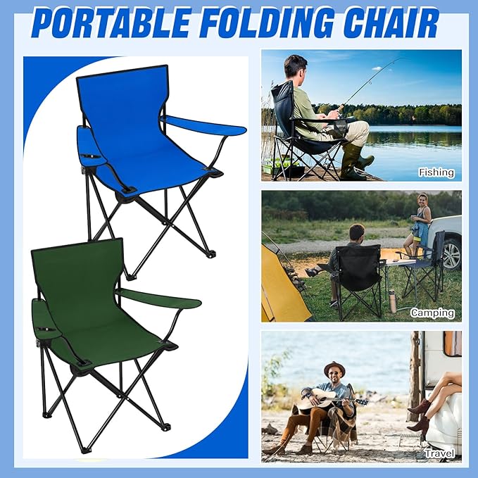 Huwena 10 Pack Folding Camping Chairs Bulk with Cupholder Carry Bags Lightweight Beach Chairs Collapsible Portable Outdoor Lawn Chair for Picnic, Camp, Outside