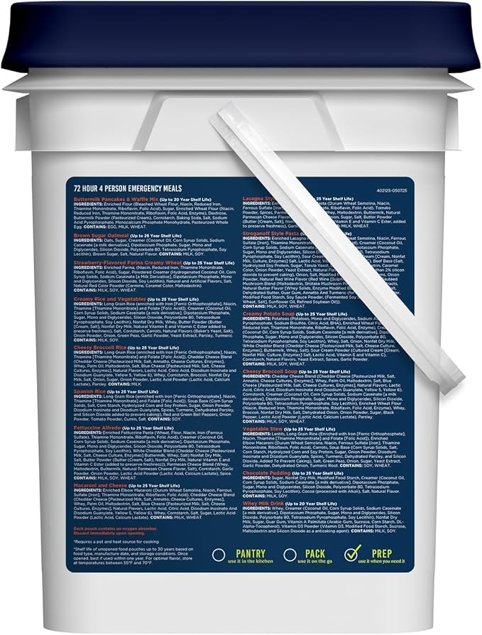 Augason Farms Four Person 72 Hour Emergency Food Supply, 119 Servings, 25 Year Shelf Life, Feeds 4 People - Survival Food Camping Essentials, Family Meals Prepared Dinner, Lunch, and Breakfast