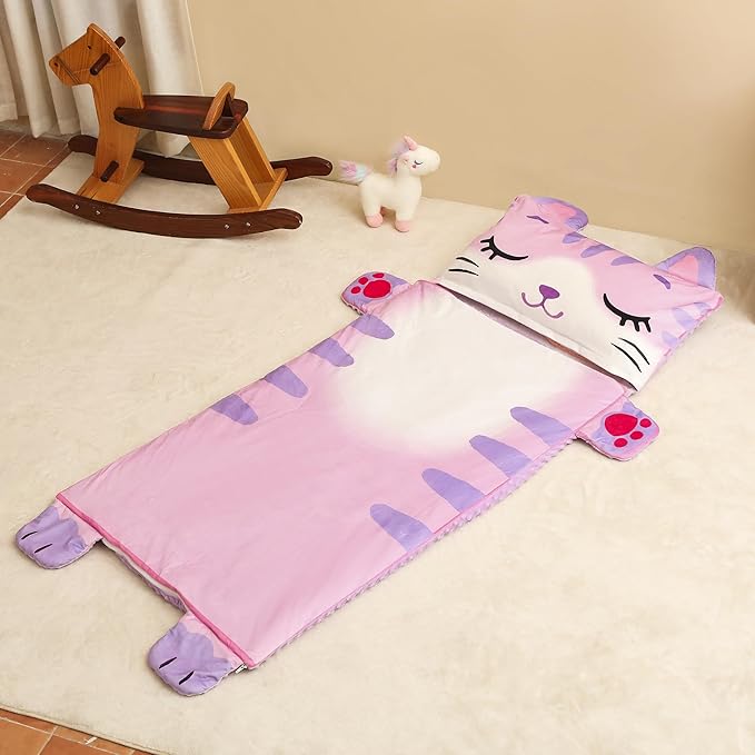 Kids Sleeping Bag, Toddlers Nap Mat, Girls Sleeping Mat for Daycare Preschool, Slumber Bag, Pillow, Blanket 3 in 1