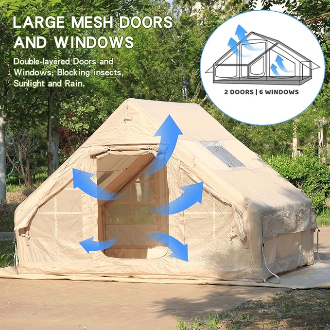 Inflatable Tent for Camping,4/6 Person Blow Up Air Glamping Room Tent House with Stove