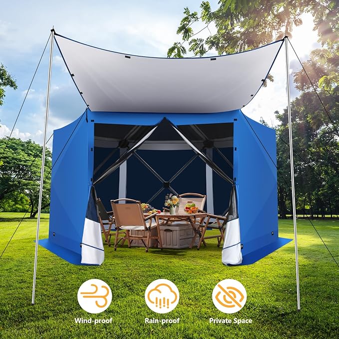 COBIZI Pop Up Gazebo Screen Tent Screen House for Camping, 12x12 Screen Room with Mosquito Netting, Hub Tent Instant Screened Canopy with Carrying Bag and Ground Stakes, Blue