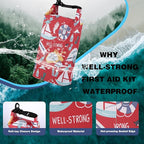 Boat First Aid Kit Waterproof, WELL-STRONG Marine Emergency Kit with Roll Top Dry Bag for Boating Fishing Kayaking – Water-Resistant Contents for Camping & Beach（Red Sea）