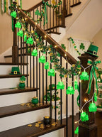 Shamrock String Lights, 8.5Ft St Patrick's Day Decorations String Lights with 10 Green Clover Lights, Connectable Shamrock Indoor Fairy Lights for St Patrick's Day Party Irish Holiday Garden Decor