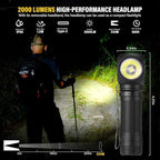 C6 2000 Lumens Rechargeable Headlamp, 3800mAh Proximity Sensor Headlamp & Right-Angle LED Flashlight, Magnetic Base, TIR Lens, IP68 Waterproof, Hands-Free Sensing Control