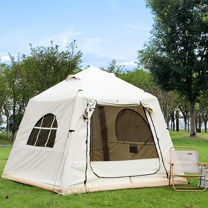 2025 Upgraded Waterproof Inflatable Camping Tent, Large Blow-Up Air Tent, No Assembly Needed Luxury Glamping House, Oxford Fabric