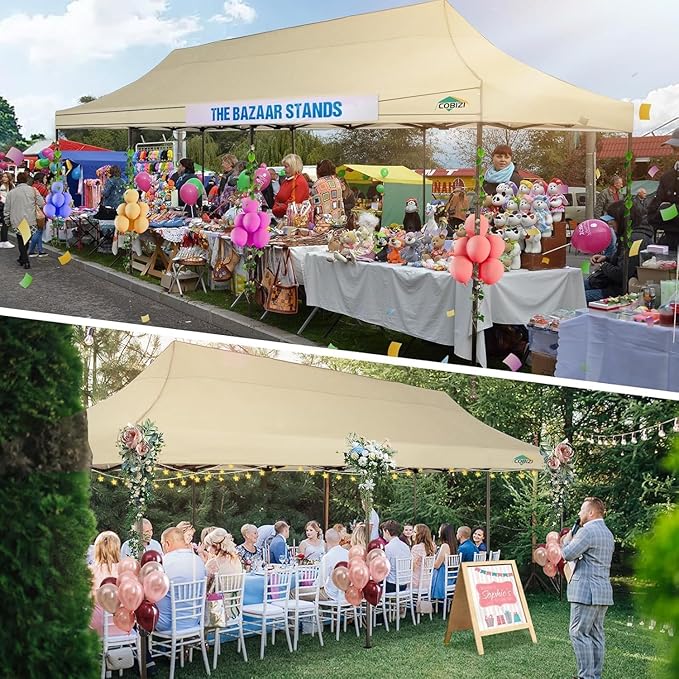 COBIZI 10x30 Pop Up Canopy Heavy Duty with 8 Removable Sidewalls, Commercial Portable Tents for Parties Ez Up Canopy All-Weather Windproof & Waterproof UPF 80+ Wedding Tent