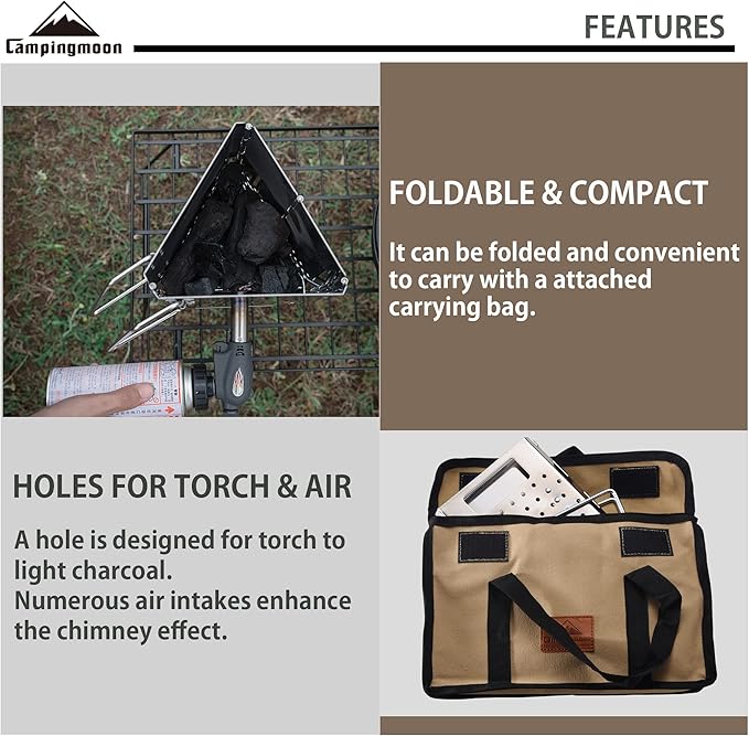 camping moon CAMPINGMOON Charcoal Chimney Starter Collapsible Foldable Grill Chimney Stainless Steel MT-17