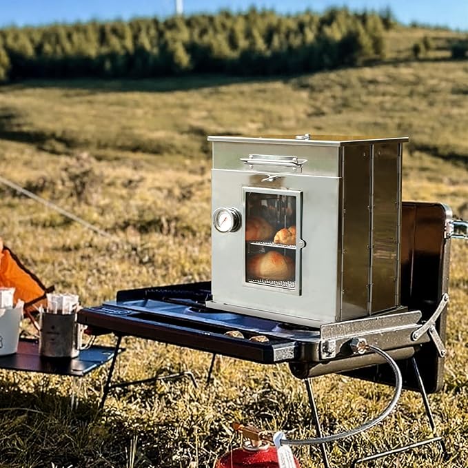 REDCAMP 14"H Foldable Camping Oven with 2 Tier Grill, Stainless Steel Portable Camping Stove for Baking Cinnamon Rolls, Breads and Muffins with Wood Burning Fire,Propane Stoves,Campers,Baking BBQ