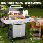 BESTFIRE 60,000 BTU 4+1 Burner Propane Gas Grill - 647 sq. inches Stainless Steel Outdoor BBQ with Porcelain-Enameled Cast Iron Grates, Side Burner & Storage Cabinet for Patio and Backyard Cooking