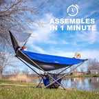 Portable Hammock with Stand, World's Best Mock ONE® Hammock, Compact Folding Framed Hammock with Adjustable Sunshade Canopy for Park, Backyard, Garden, Camping, Hiking, Mountaineering, Beaches- Blue