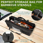Grill Tool Storage Bag, Large Grill Utensil Storage Caddy with Pockets, BBQ Tools Storage Bag for Outdoor Camping (Black)