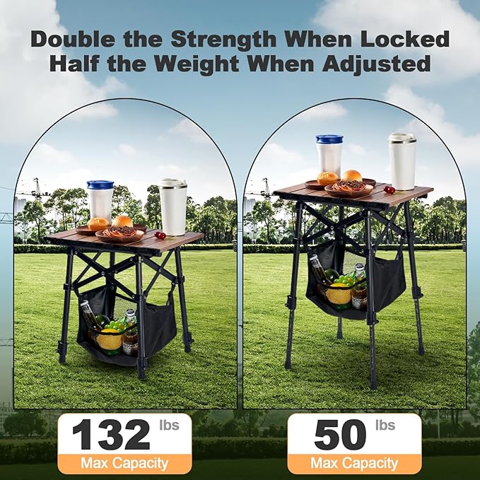 Odoland Folding Camping Table, Adjustable Height Small Portable Picnic Table with Storage Bag for Outdoor Camp, Cooking, Beach, Travelling, Backyards, Fishing