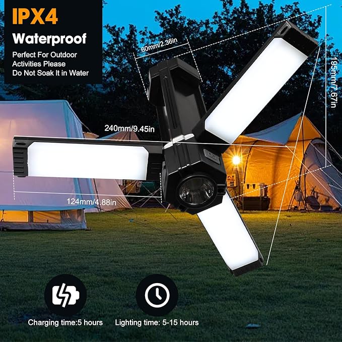 Rechargeable Lantern, Emergency Lights for Home Power Failure, Built-in 3000mAh Power Bank, 300LM, 5 Light Modes, IPX4 Waterproof for Hurricane Emergency, Outages, Camping Gear