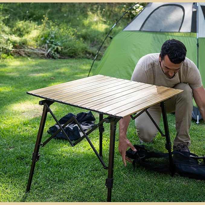 ARROWHEAD OUTDOOR 39" Aluminum Folding Camp Roll Up Table w/Adjustable Height, Undertable Mesh Storage, Carry Bag