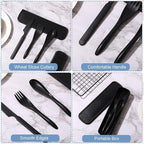 Yahenda 28 Sets Reusable Travel Utensils Set with Case Wheat Straw Cutlery Portable Spoon Knife Forks Plastic Tableware Lunch Box Accessories Bulk for Adults Travel Picnic Camping Utensils(Cold Color)