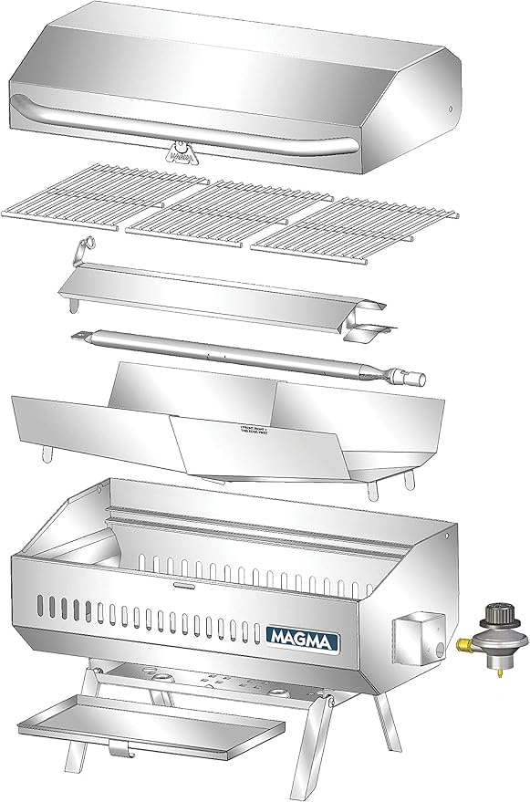 Magma A10-803 ChefsMate Gas Grill | Portable Stainless Steel BBQ | Ideal for Marine, RV, Camping & Outdoor Grilling