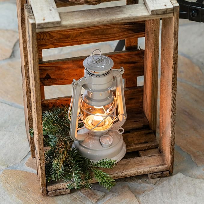 Feuerhand Outdoor Kerosene Fuel Lantern, German Made Weather Resistant Baby Special 276 Galvanized Hurricane Lamp for Camping or Patio, 10 Inches, Soft Beige