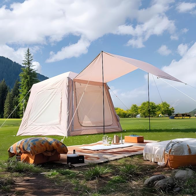 ABORON 2/6/8/10/12 Person Inflatable Camping Tent, Easy Setup Blow Up Tent with Hand Pump, PU3000mm Waterproof & Breathable 4 Season Glamping Tent for Outdoor Camping