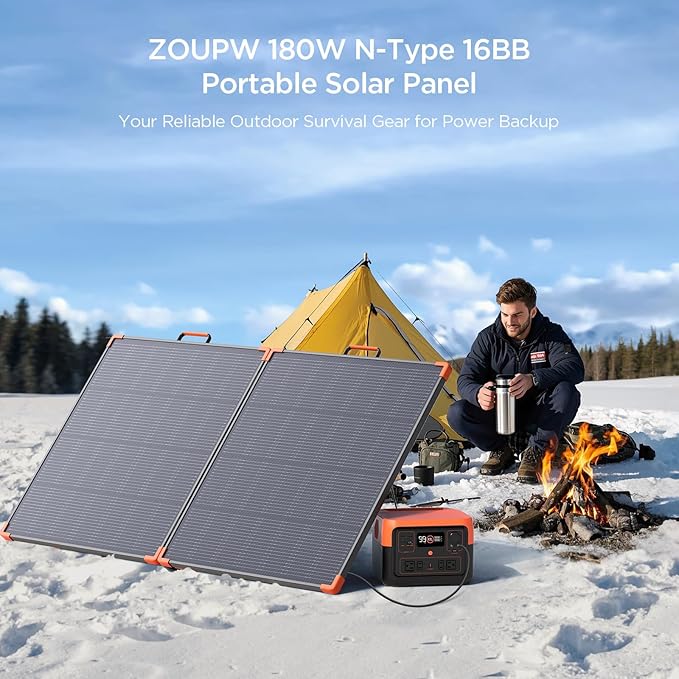180W Portable Solar Panel N-Type 16BB,25% High Efficiency Foldable Solar Charger for Jackery 1000V2/Ecoflow Delta/Bluetti/Anker Solix,12.3 LBS IP68 Waterproof for RV Camping Off-Grid