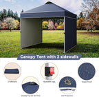 10 x 10 Pop Up Canopy, All Season Instant Canopy with 2 Sidewalls and Vented Roof, Portable Party Tent with Wheeled Carry Bag and Sandbag for Camping, Picnic, Party, Navy Blue