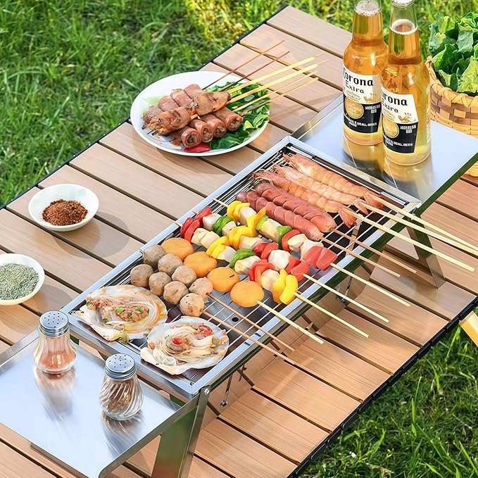 Foldable Small Charcoal Grill - Stainless Steel & High - Temp Resistant, Perfect for 2-3 Outdoor Enthusiasts! Ideal for Camping, BBQs, Picnics & Tailgating, Super Portable Yakitori Grills