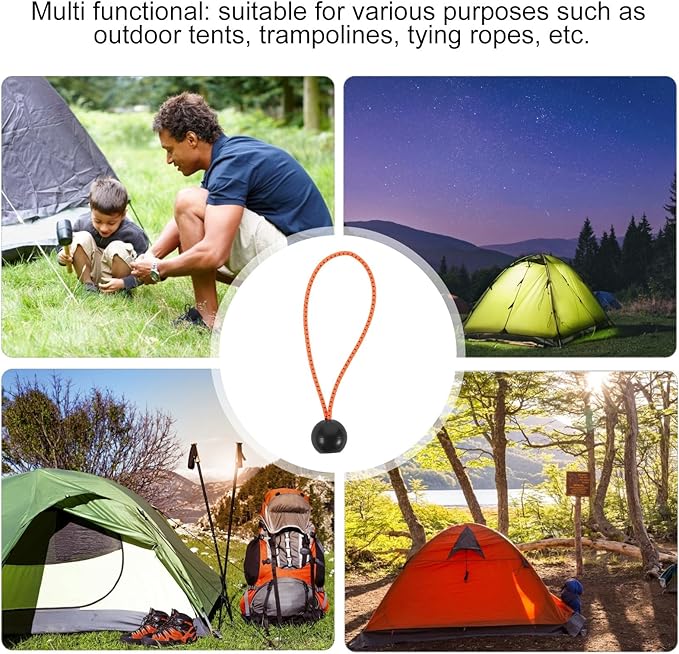 VILLCASE 10pcs Outdoor Tent Bungee Cords with Plastic Buckles, 6-inch Elastic Shock Cords for Camping Gear, Windproof Tie-Down Straps for Hiking and Backpacking