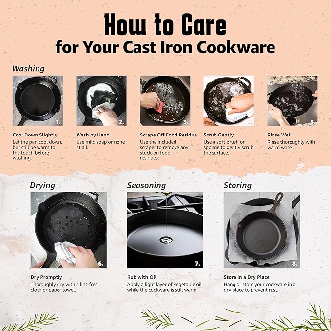 Cast Iron Square Griddle Pan 11 Inch - Pre-Seasoned Pan with Heat-Resistant Handle and Scraper for Stove Top, Campfire, Indoor, Outdoor Cooking, Oven-Safe Durable Cookware.