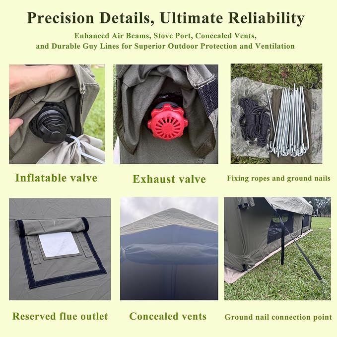 Large Luxury Inflatable Camping Tent, Technology Cotton Canvas Tent for 4-6-8-10-12 People | Breathable and Waterproof Tent with Skylight and Stove Jack, Suitable for Family Camping of 12 ㎡