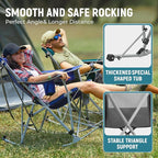 FUNDANGO Rocking Camping Chair, High Mesh Back Portable Folding Camp Chairs with Pillows, Cup Holder and Carry Bag for Lawn Patio Garden Outdoor Supports 300 Lbs (Black/Grey)